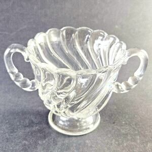 Fostoria Colony Open Sugar Footed Clear Glass Double Handles Vintage 3-1/4"